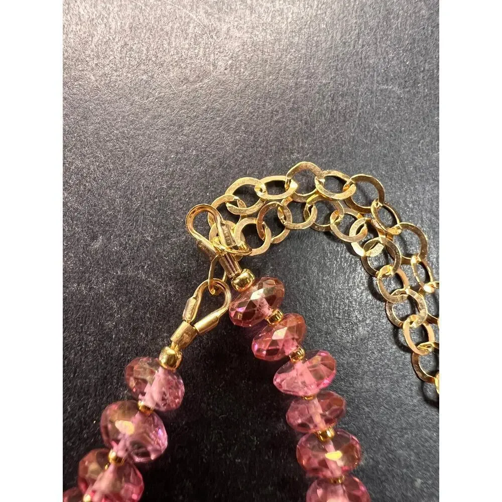 Gold Filled Necklace with Baroque Pearl and Pink Faceted Gemstone Beads